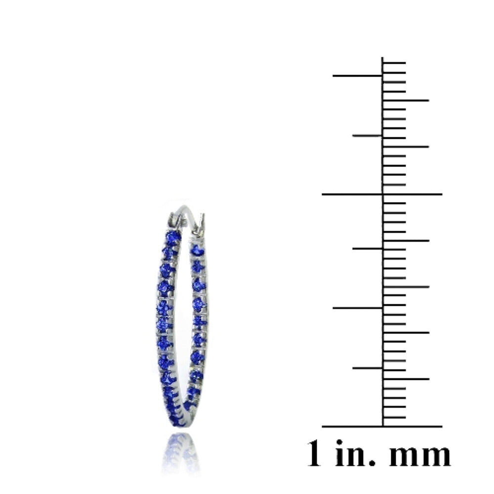 Sterling Silver Inside Out Created Blue Sapphire 22mm Oval Hoop Earrings-4