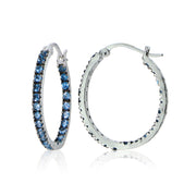 Sterling Silver Nano Created London Blue Topaz Stone Inside Out 20mm Oval Hoop Earrings