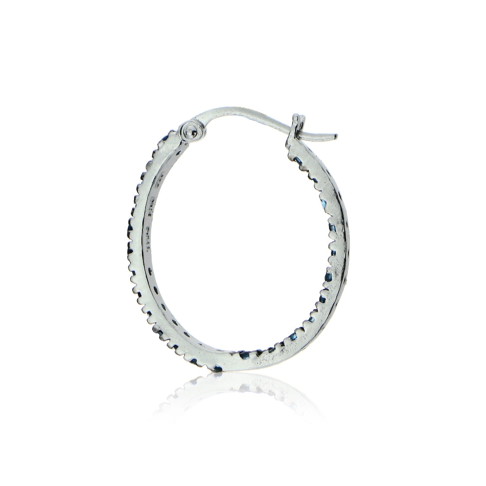 Sterling Silver Nano Created London Blue Topaz Stone Inside Out 20mm Oval Hoop Earrings-3