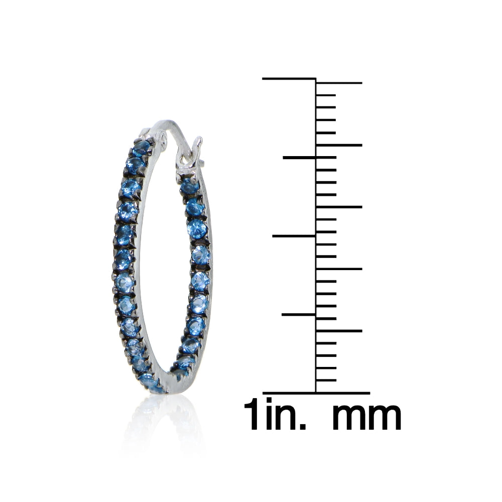 Sterling Silver Nano Created London Blue Topaz Stone Inside Out 20mm Oval Hoop Earrings-4