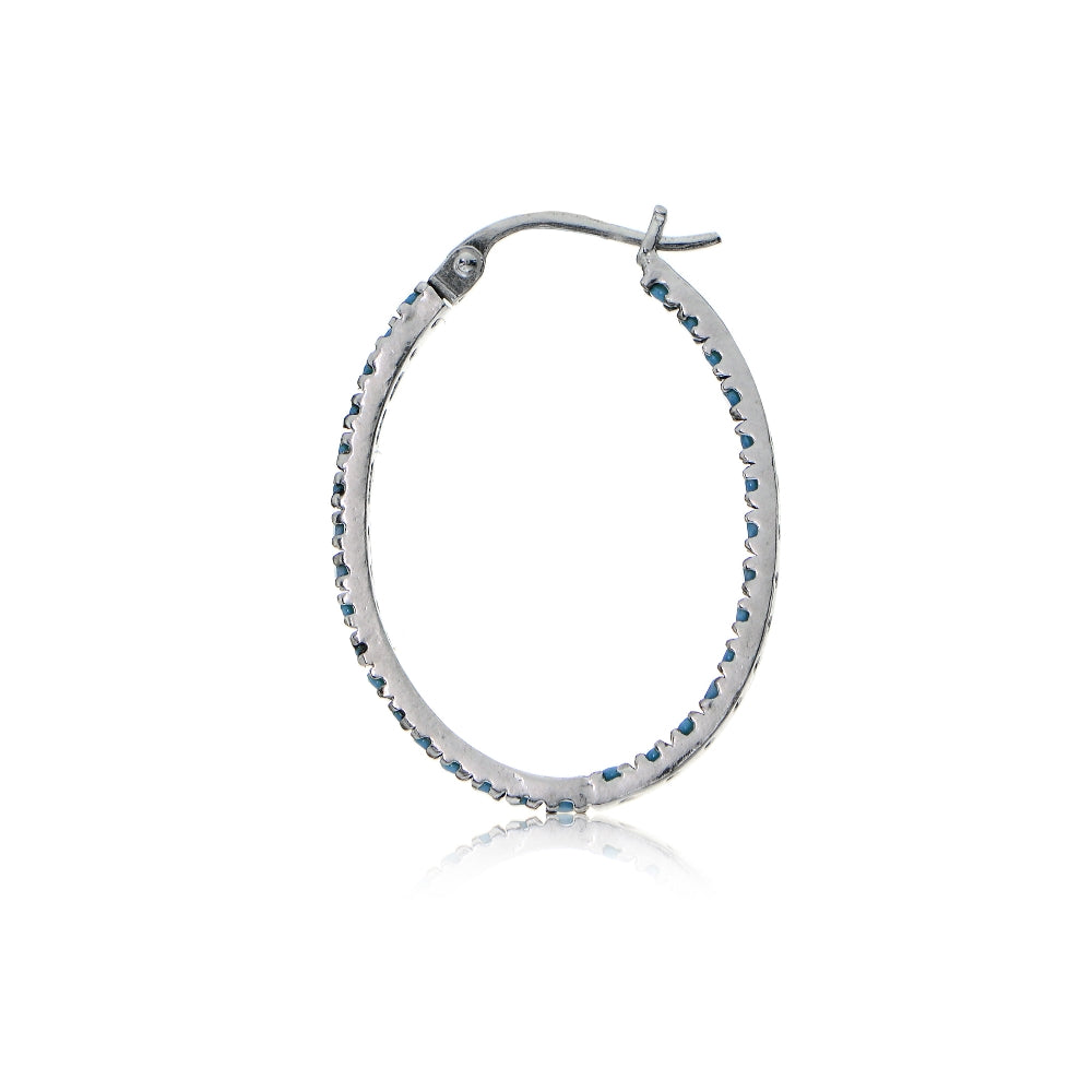 Sterling Silver Nano Created Turquoise Stone Inside Out 20mm Oval Hoop Earrings-3