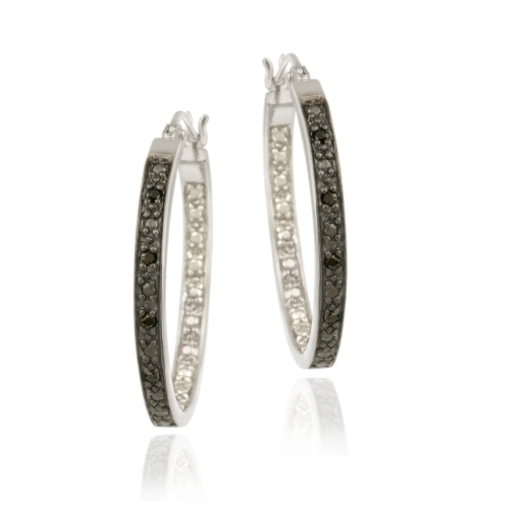 Sterling Silver .10ct. tdw Black Diamond 25mm Hoop Earrings