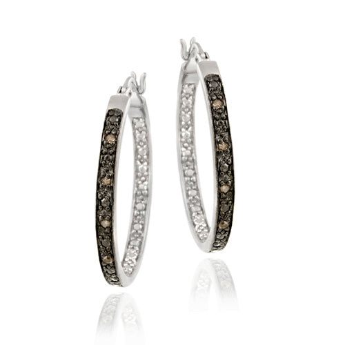 Sterling Silver .10ct. tdw Champagne Diamond 25mm Hoop Earrings