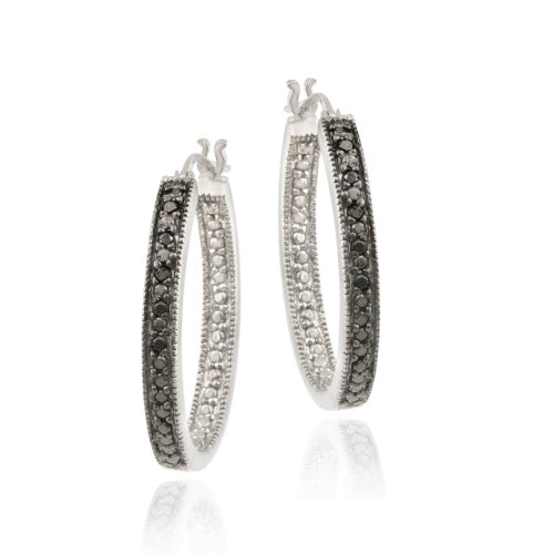 Sterling Silver .10ct. tdw Black Diamond 25mm Oval Hoop Earrings
