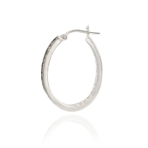 Sterling Silver .10ct. tdw Black Diamond 25mm Oval Hoop Earrings-2