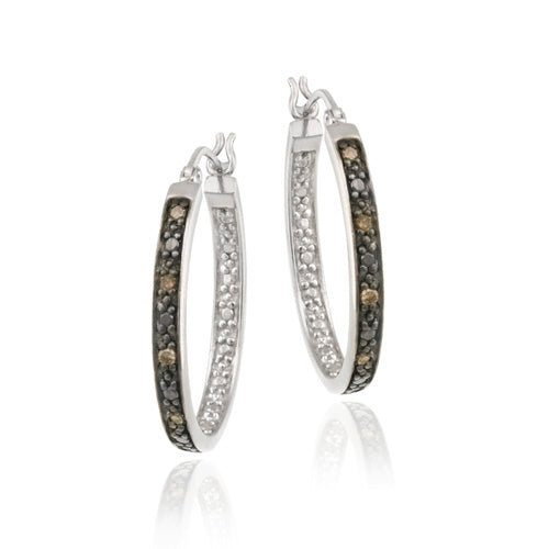 Sterling Silver .10ct. tdw Champagne Diamond 25mm Oval Hoop Earrings