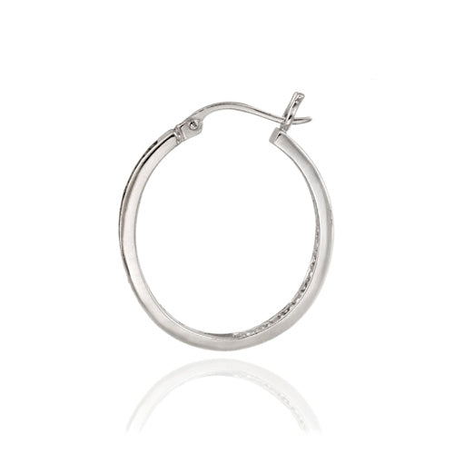 Sterling Silver .10ct. tdw Champagne Diamond 25mm Oval Hoop Earrings-3