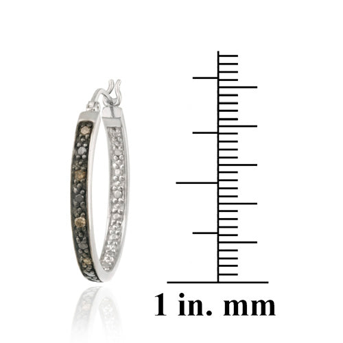 Sterling Silver .10ct. tdw Champagne Diamond 25mm Oval Hoop Earrings-4