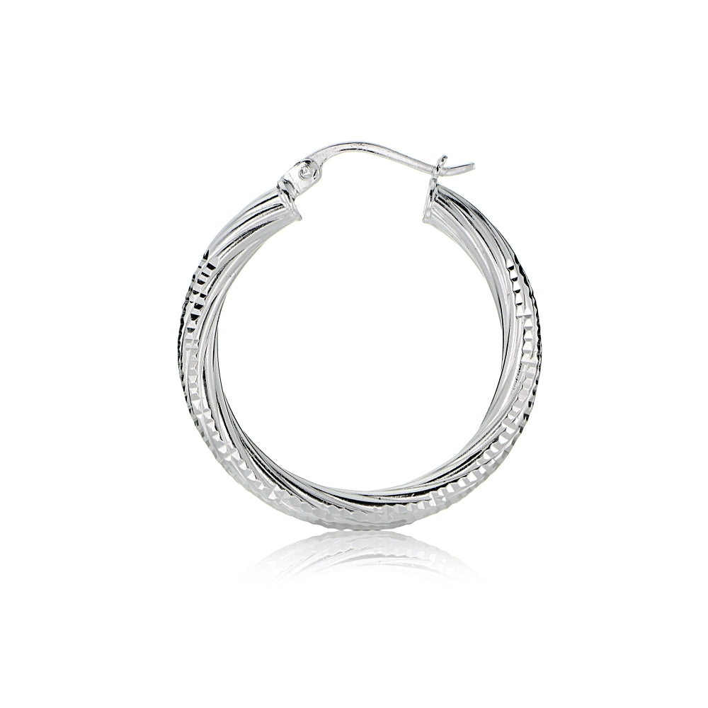 Sterling Silver 3mm Textured Twist Round Hoop Earrings, 25mm-3
