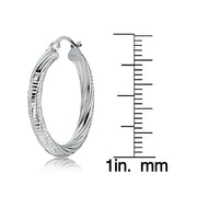 Sterling Silver 3mm Textured Twist Round Hoop Earrings, 25mm