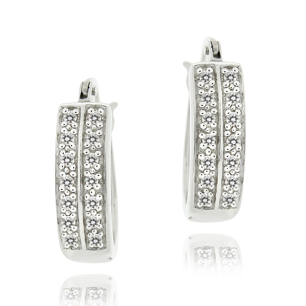 Sterling Silver 1/4 ct Diamond 18mm Oval Hoop Earring
