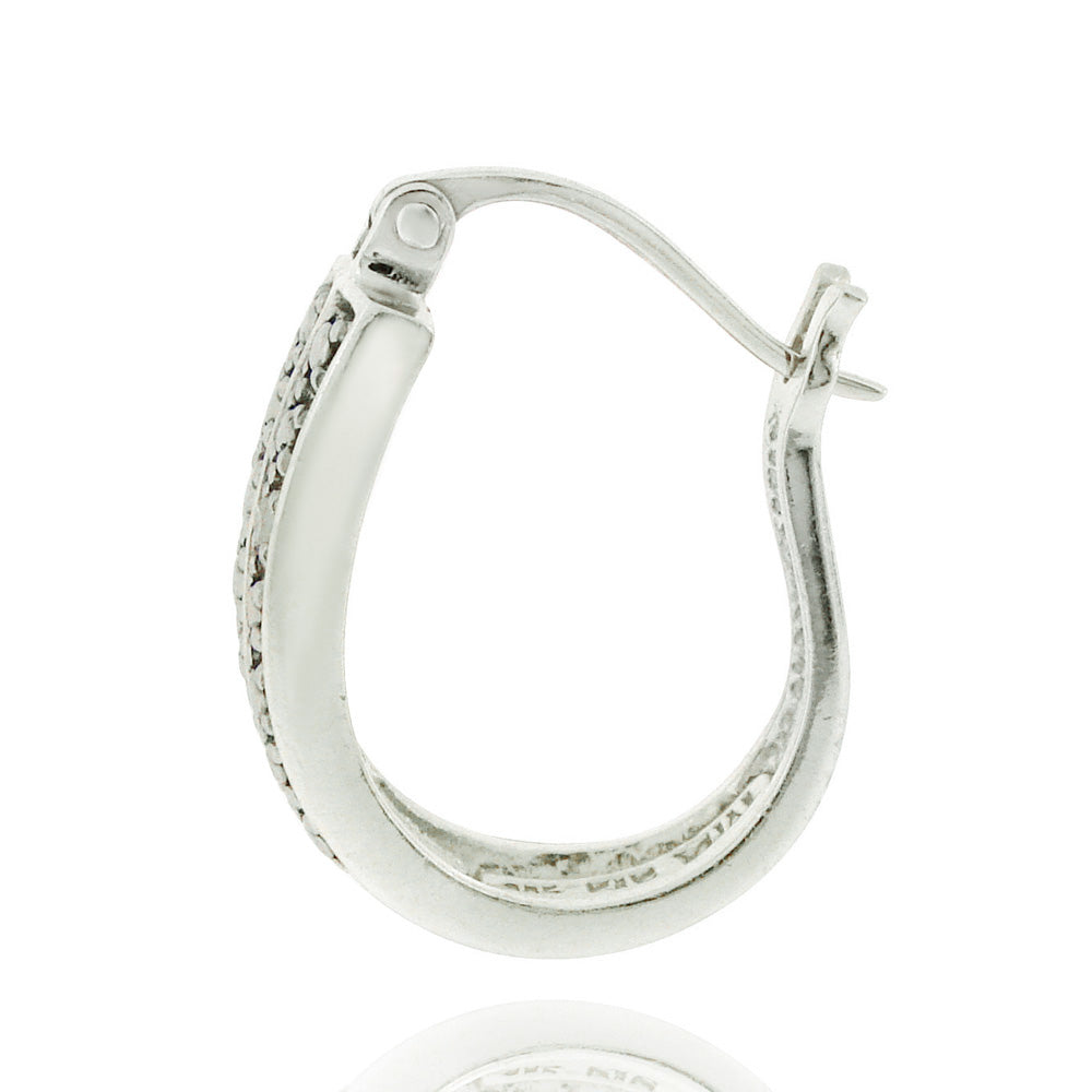 Sterling Silver 1/4 ct Diamond 18mm Oval Hoop Earring-2