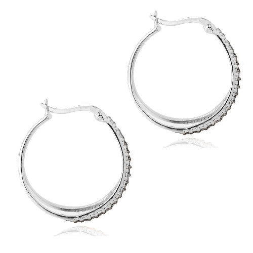 Sterling Silver Black Diamond Accent Split Hoop Earrings-2