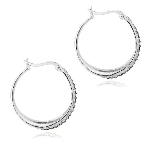 Sterling Silver Black Diamond Accent Split Hoop Earrings