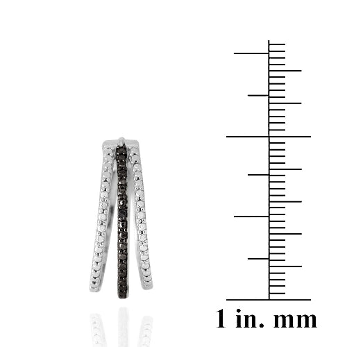 Sterling Silver Black Diamond Accent Split Hoop Earrings-3