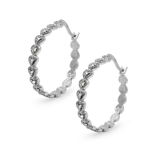Sterling Silver Round Diamond Accent 25mm Round Hoop Earrings, JK-I3