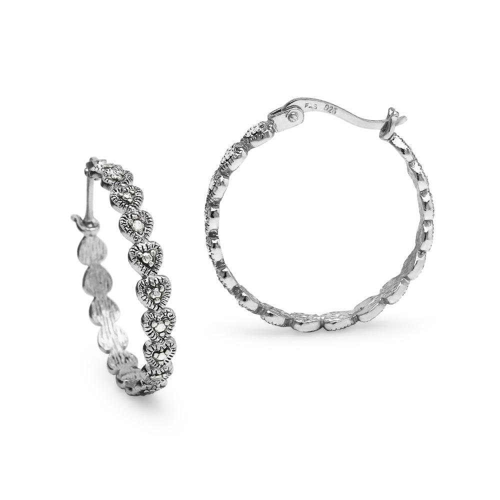Sterling Silver Round Diamond Accent 25mm Round Hoop Earrings, JK-I3-3