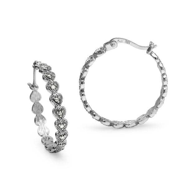 Sterling Silver Round Diamond Accent 25mm Round Hoop Earrings, JK-I3