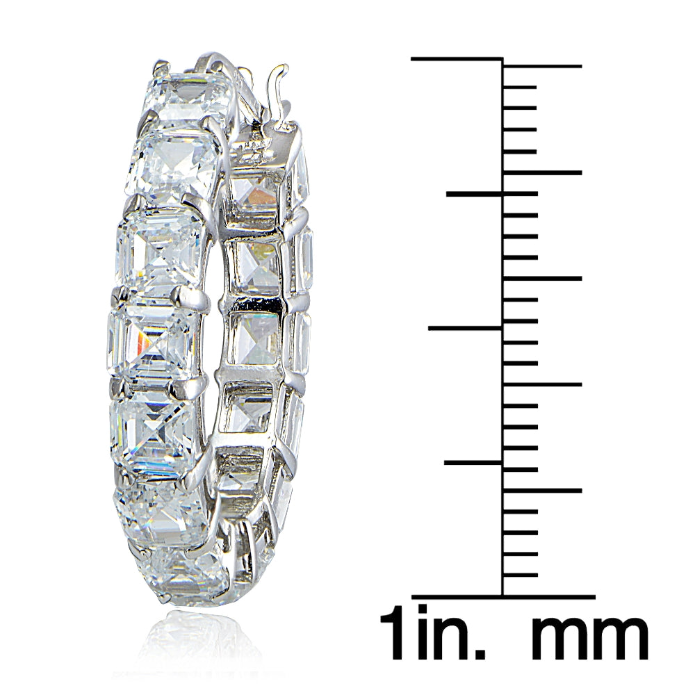 Sterling Silver 10ct Asscher Cut CZ Oval Hoop Earrings-3
