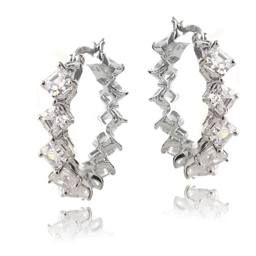 Sterling Silver 8.5ct Asscher Cut CZ Hoop Earrings