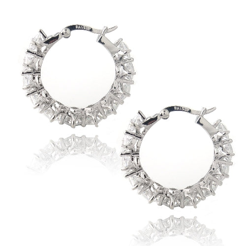 Sterling Silver 8.5ct Asscher Cut CZ Hoop Earrings-2