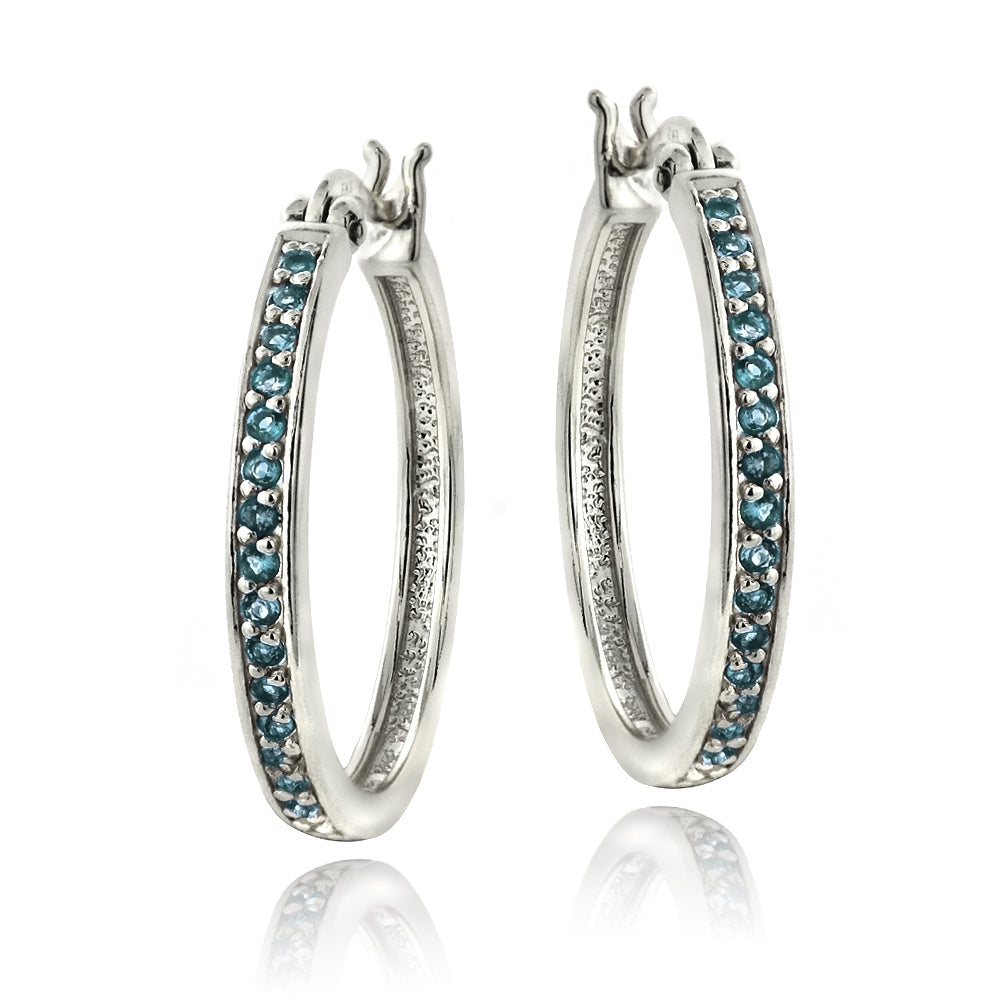 Sterling Silver Blue Topaz 25mm Hoop Earrings