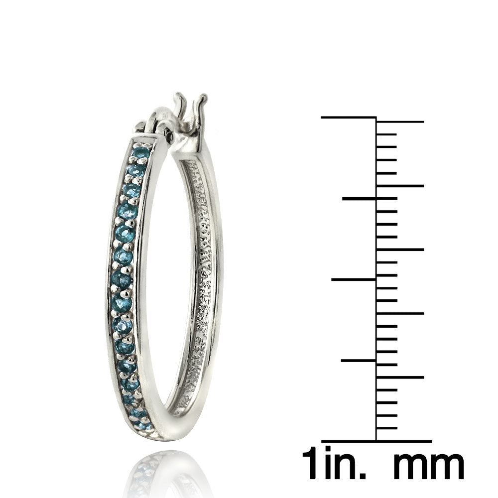 Sterling Silver Blue Topaz 25mm Hoop Earrings-3