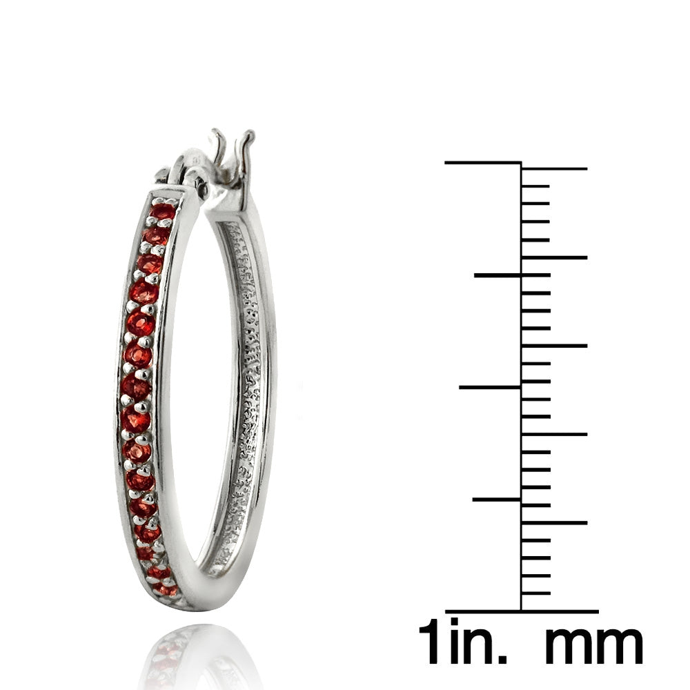 Sterling Silver Garnet 25mm Hoop Earrings-3