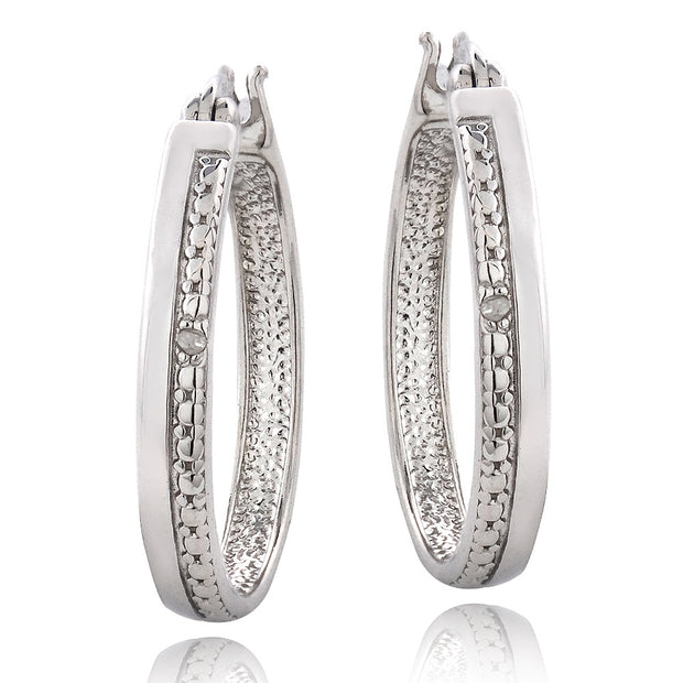 Sterling Silver Diamond Accent Stripe Oval Hoop Earrings