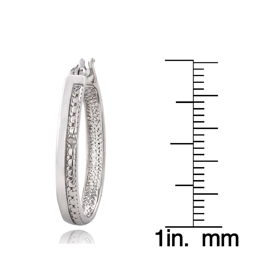 Sterling Silver Diamond Accent Stripe Oval Hoop Earrings-3