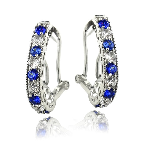 Sterling Silver 2.5ct Created Blue & White Sapphire Oval Clutchless Earrings