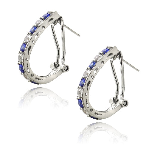 Sterling Silver 2.5ct Created Blue & White Sapphire Oval Clutchless Earrings-2