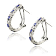 Sterling Silver 2.5ct Created Blue & White Sapphire Oval Clutchless Earrings