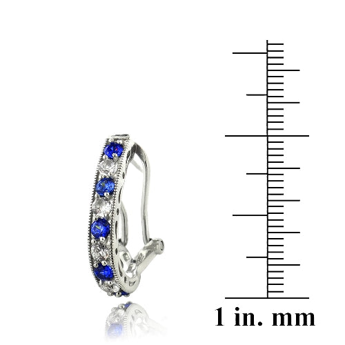 Sterling Silver 2.5ct Created Blue & White Sapphire Oval Clutchless Earrings-3