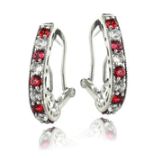 Sterling Silver 2.5ct Created Ruby & White Sapphire Oval Clutchless Earrings