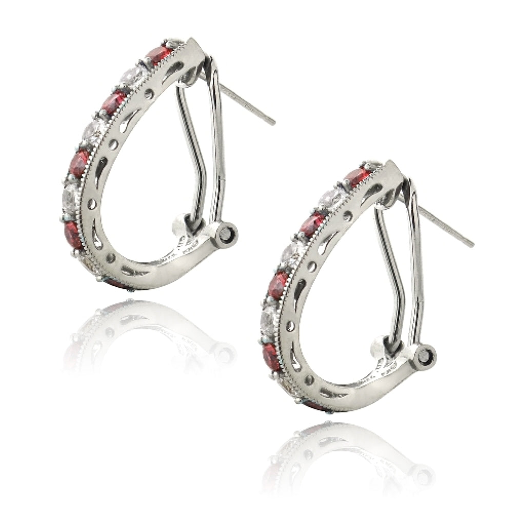 Sterling Silver 2.5ct Created Ruby & White Sapphire Oval Clutchless Earrings-2