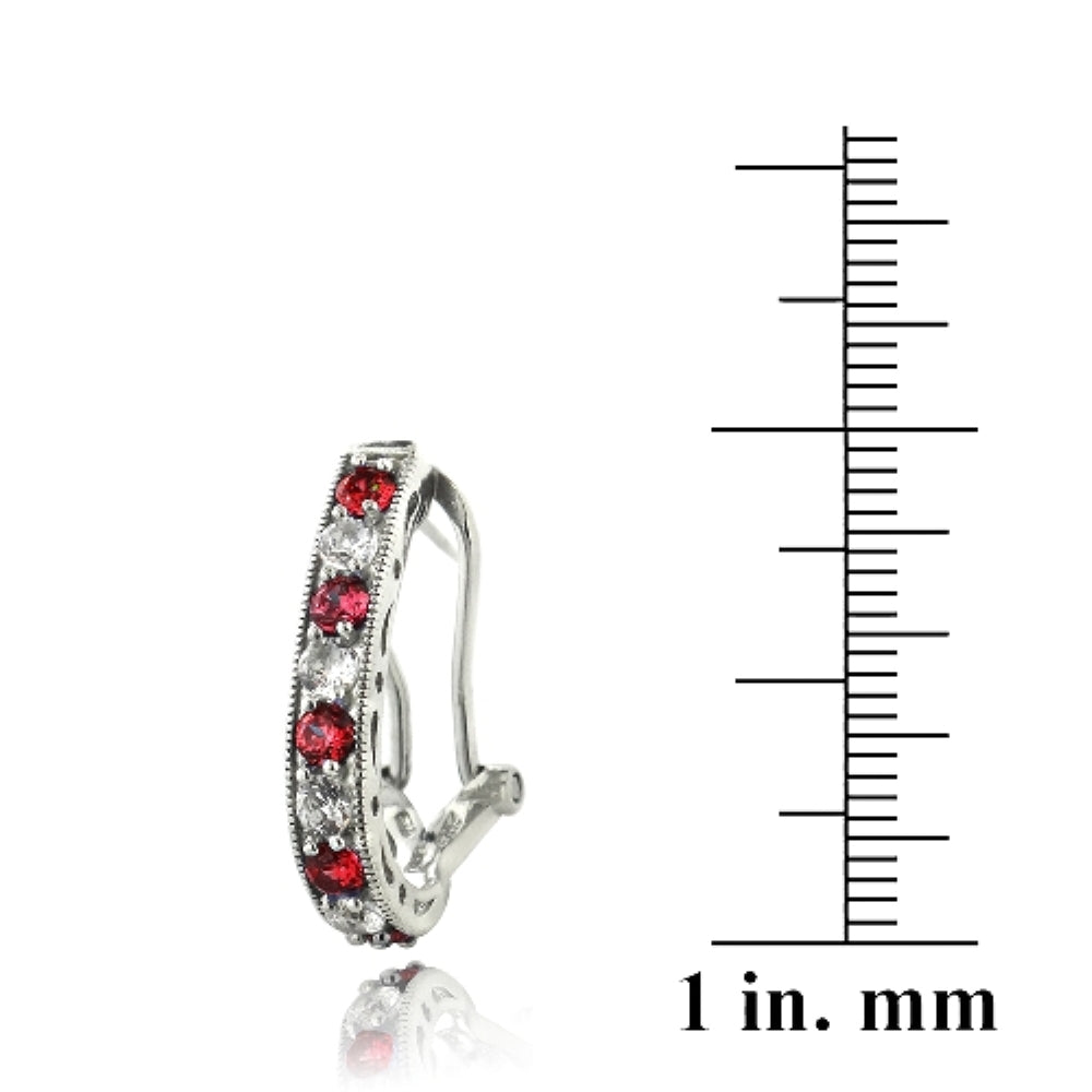 Sterling Silver 2.5ct Created Ruby & White Sapphire Oval Clutchless Earrings-3
