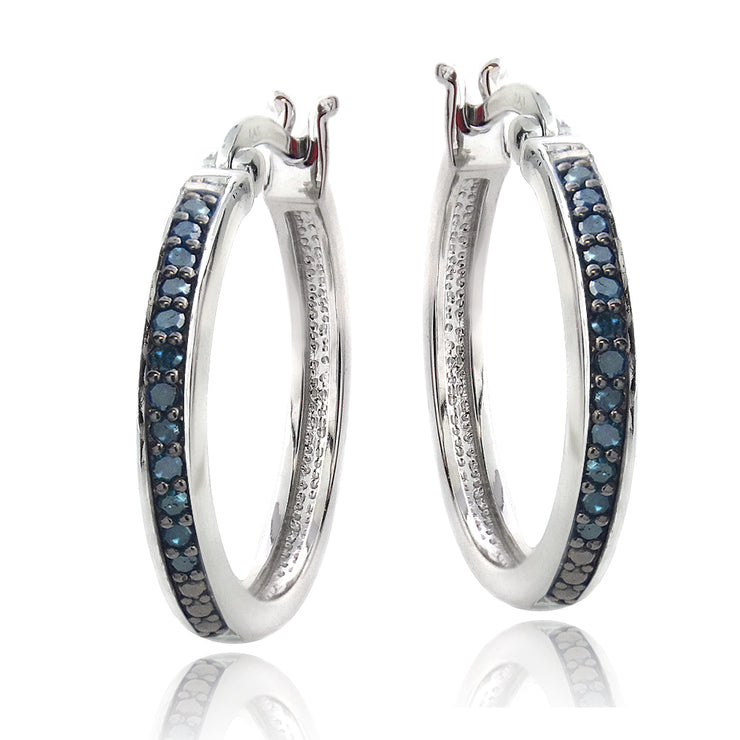 Sterling Silver 1/4 ct Blue Diamond 20mm Hoop Earrings