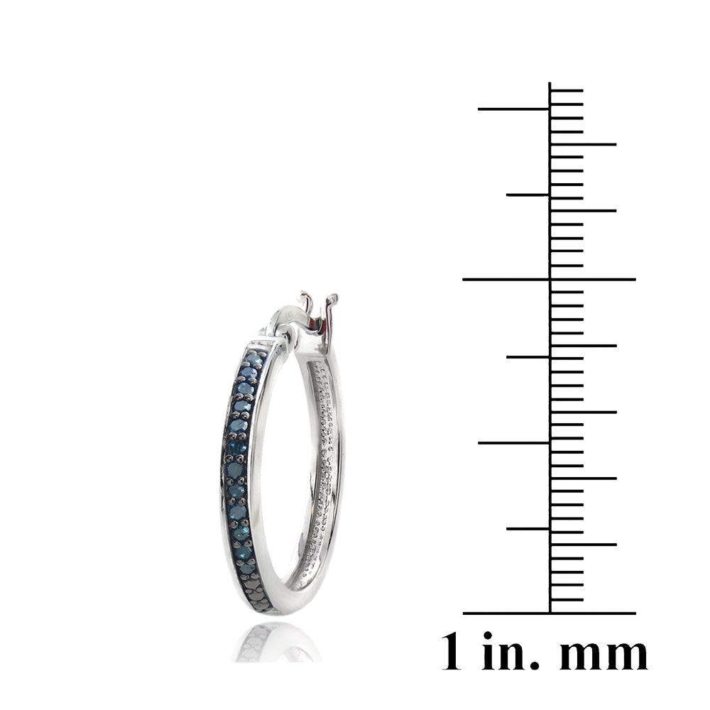 Sterling Silver 1/4 ct Blue Diamond 20mm Hoop Earrings-3