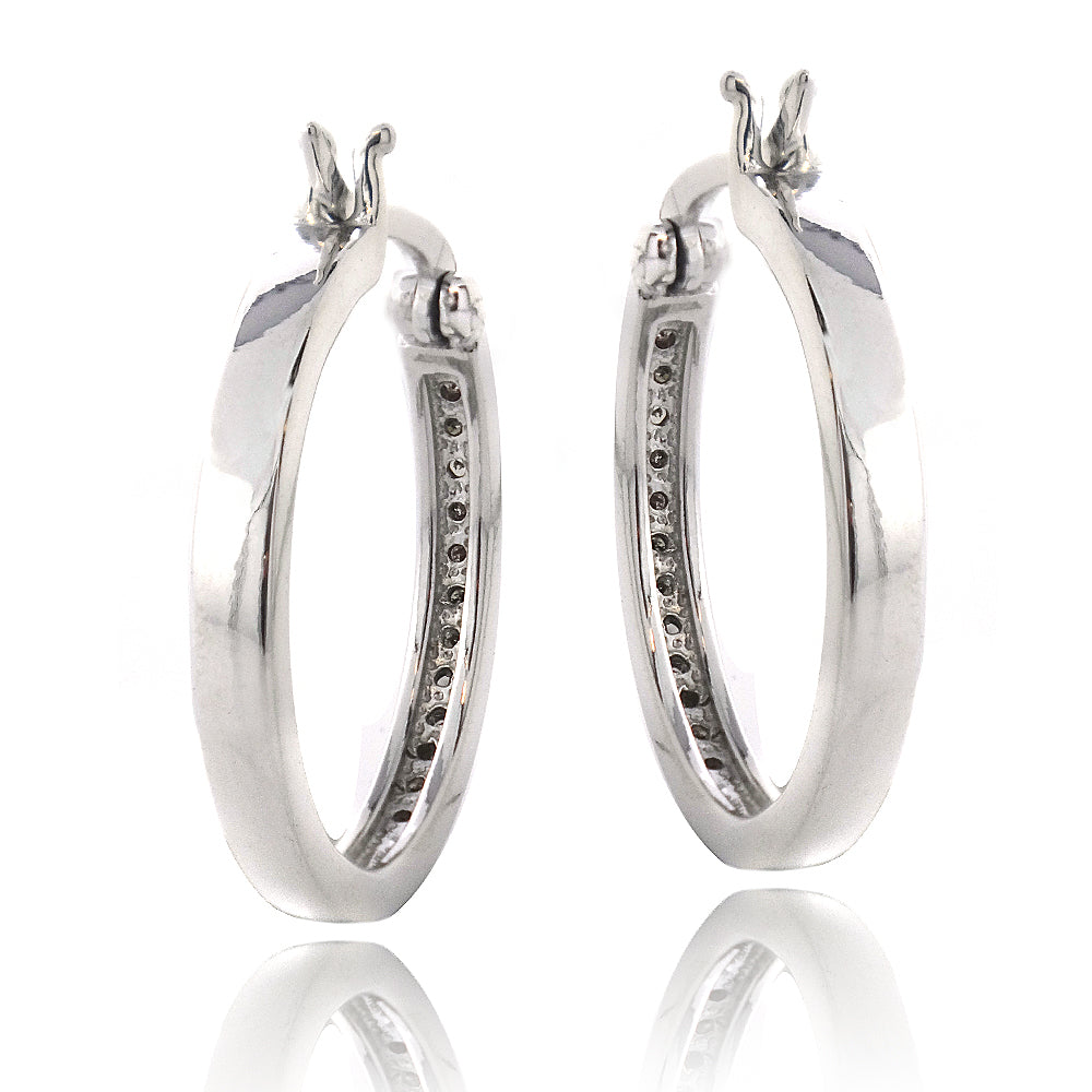 Sterling Silver 1/4 ct Blue Diamond 20mm Hoop Earrings-4