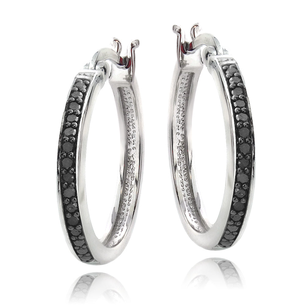 Sterling Silver 1/4 ct Black Diamond 20mm Hoop Earrings