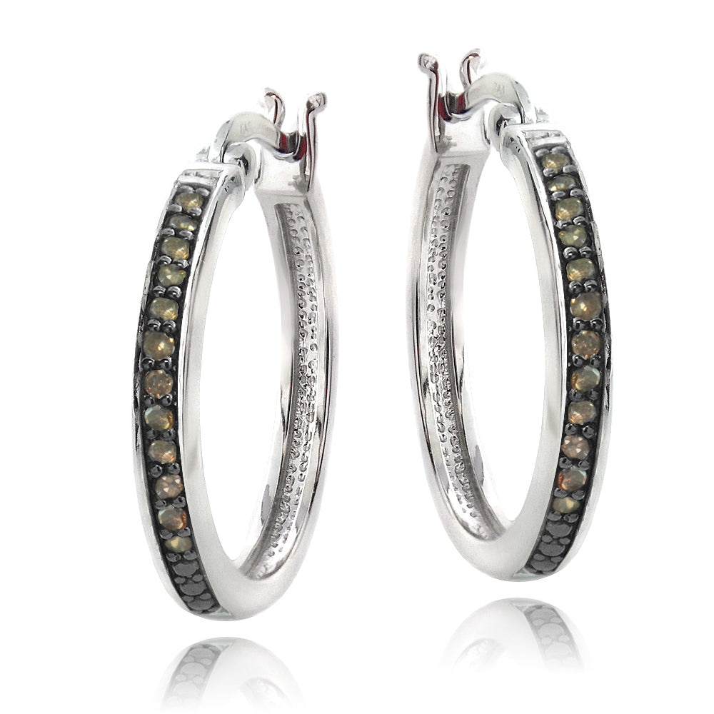 Sterling Silver 1/4 ct Champagne Diamond 20mm Hoop Earrings