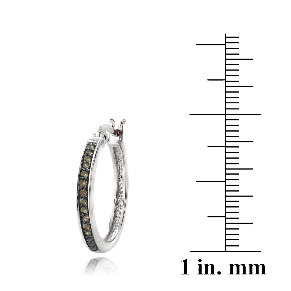 Sterling Silver 1/4 ct Champagne Diamond 20mm Hoop Earrings-3