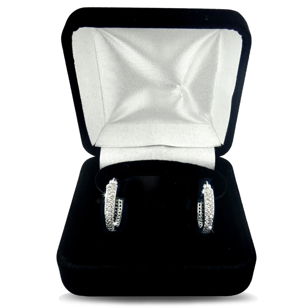 Sterling Silver 1/2 ct tdw Natural Diamond Hoop Earrings-2