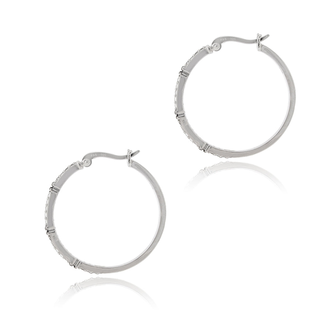 Sterling Silver .06ct Black Diamond & White Topaz Hoop Earrings-2