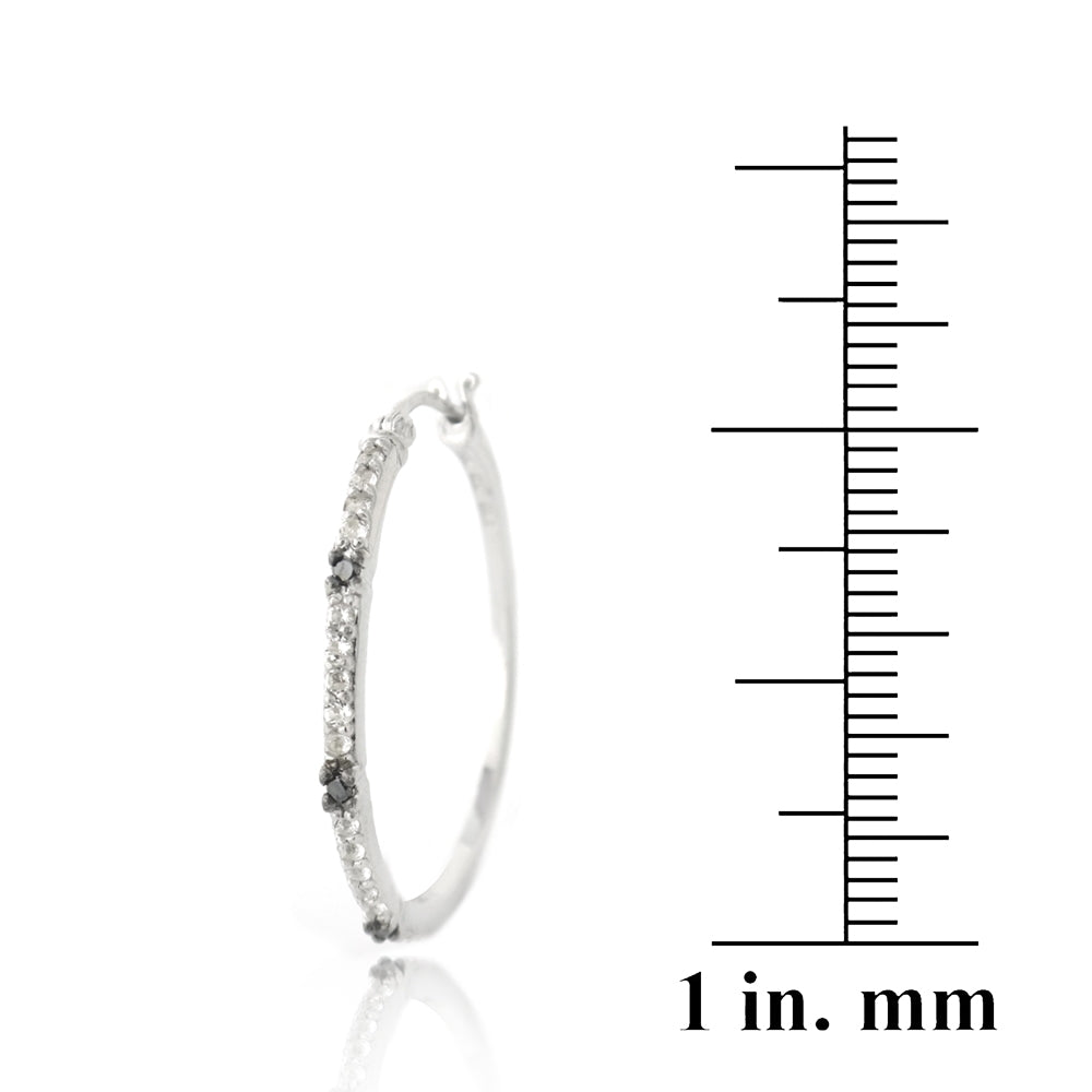 Sterling Silver .06ct Black Diamond & White Topaz Hoop Earrings-3