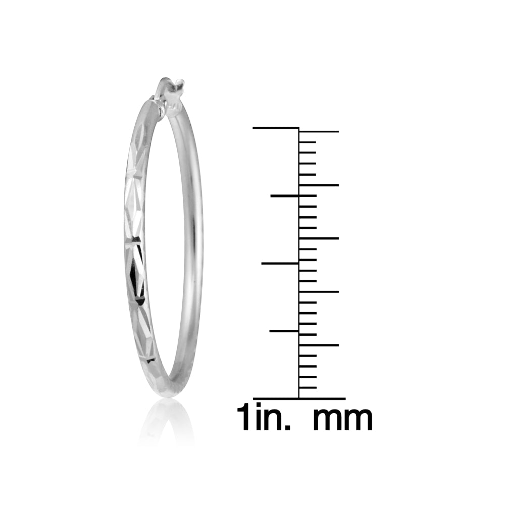 Sterling Silver 2mm Diamond Cut High Polished Round Hoop Earrings, 30mm-4