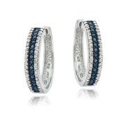 Sterling Silver 1.1 ct tdw  Blue & White Diamond Hoop Earrings