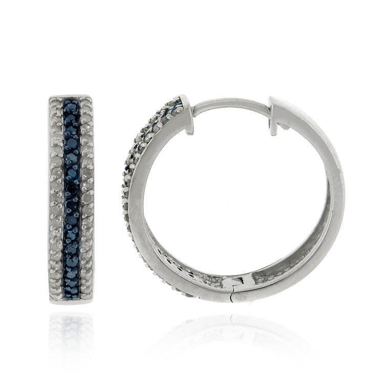 Sterling Silver 1.1 ct tdw  Blue & White Diamond Hoop Earrings