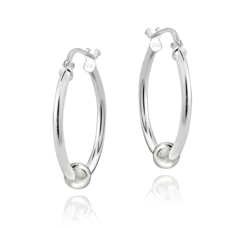 Sterling Silver Bead Hoop Earrings